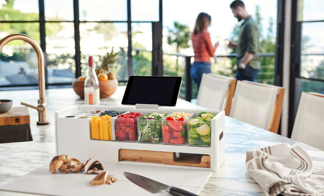 Prepdeck with ipad in a modern, light-filled kitchen